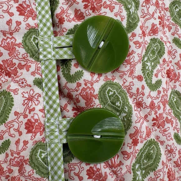 Handmade Women's Jacket Hand Quilted Paisley Green Gingham‎ Trim Button Large - Picture 4 of 10